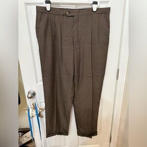 Sansabelt Men's Brown Microplaid 42x32 Pleated Front Houndstooth Dress Pants VTG